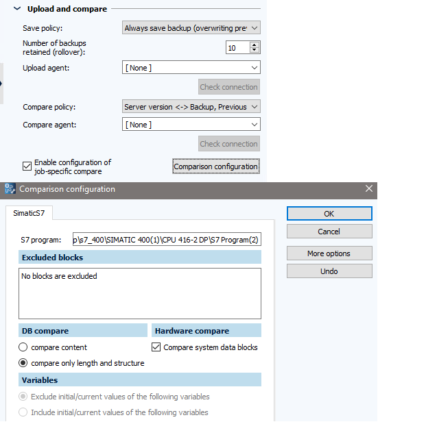 Jobkonfiguration, Dialog Vergleich konfigurieren