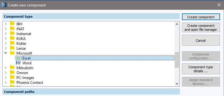 Dialog Komponente erstellen, Dokumente Microsoft Excel