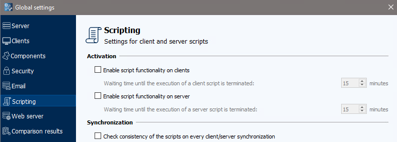 Modul Globale Einstellungen, Registerkarte Scripting