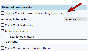 Dialog Check-Out, Bereich Ausgewählte Komponenten, Lieferanten-Check-Out