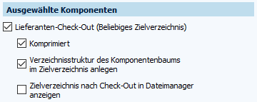 Dialog Check-Out, Bereich Ausgewählte Komponenten, Lieferanten-Check-Out