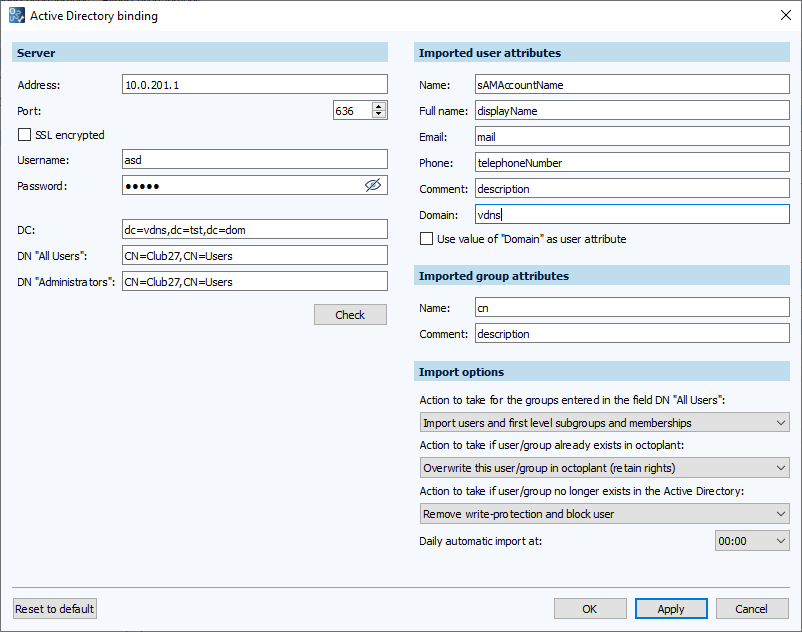 Fig.: Ventana de diálogo Conexión con Active Directory