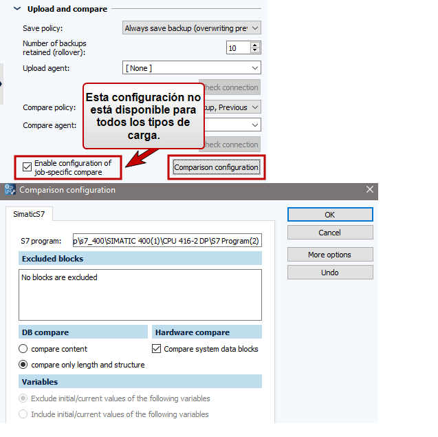 Configuración de la tarea, Diálogo Configurar la comparación