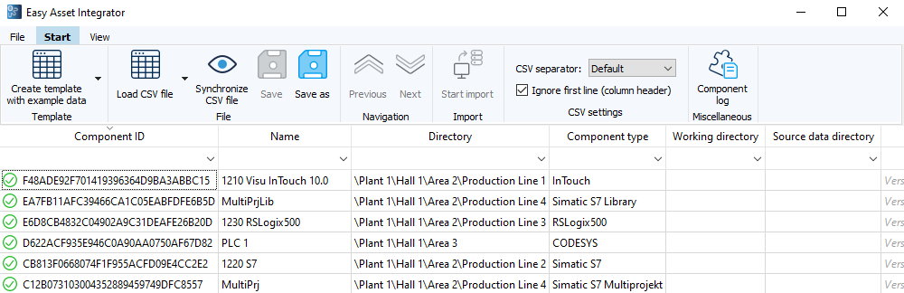 Ventana de diálogo Easy Asset Integrator, importar contenidos