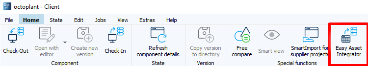 Barra de herramientas, Pestaña Inicio, Easy Asset Integrator