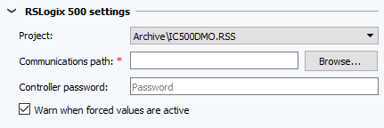 Configuración de tareas, sección Configuraciones RSLogix 500