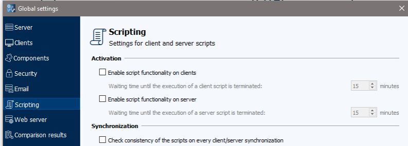 Módulo Configuración global, Pestaña Scripting