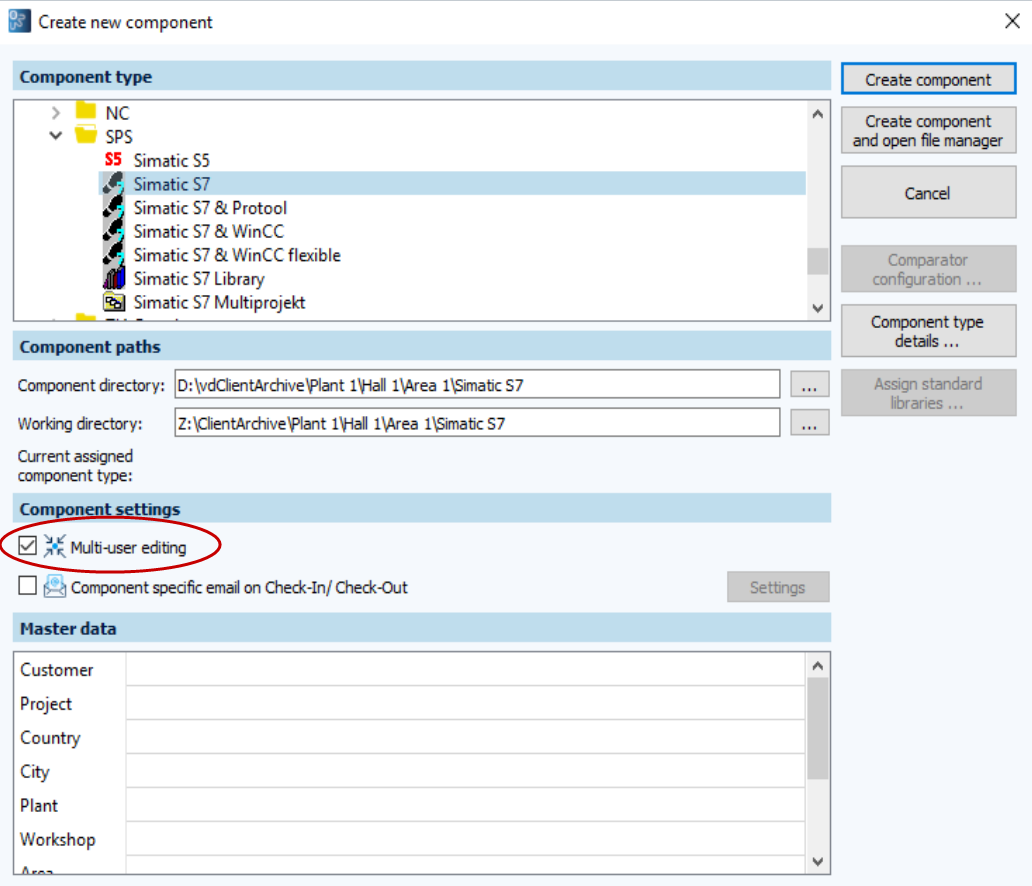 Diálogo Crear nuevo componente, Multi-User Editing activado