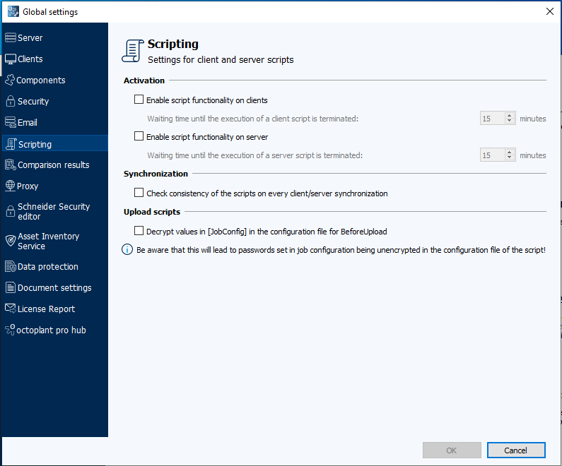 Abbildung: Allgemeine Einstellungen, Registerkarte Scripting