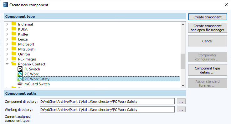 Abbildung: Dialog Komponente erstellen, PC Worx Safety