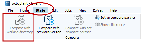 Abbildung: Menüleiste, Registerkarte Status, Schaltfläche Mit Arbeitsverzeichnis vergleichen