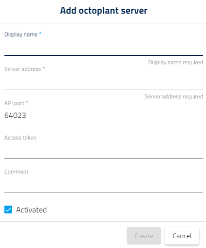 Abbildung: Dialog octoplant Server hinzufügen