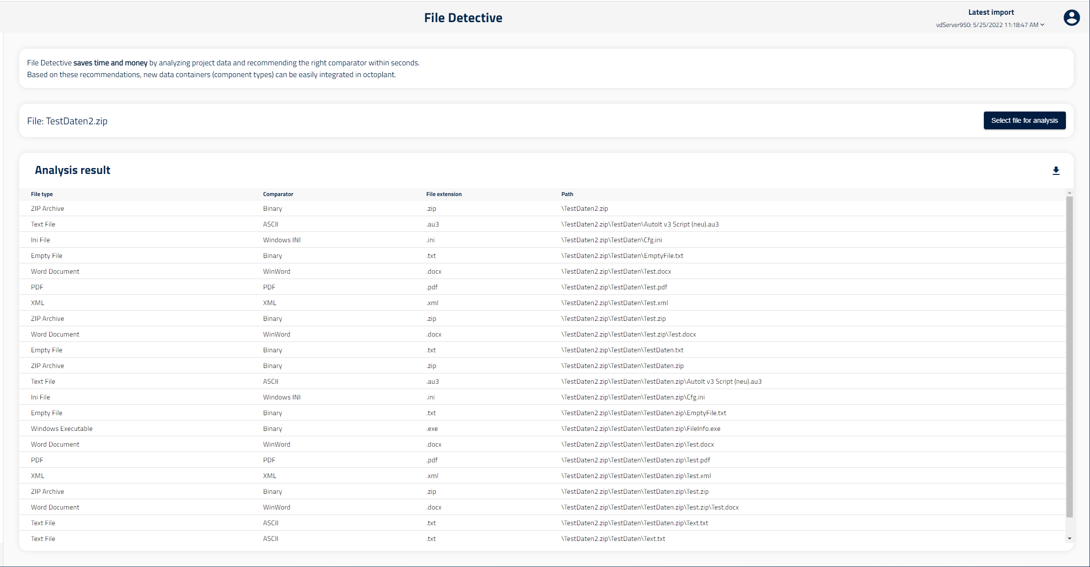 Abbildung: Modul File Detective, Analyseergebnis