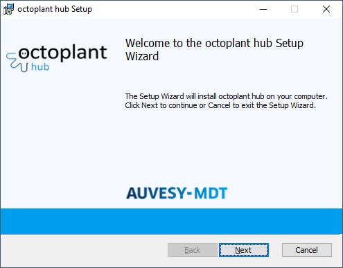 Abbildung: octoplant hub Setup, Willkommensdialog