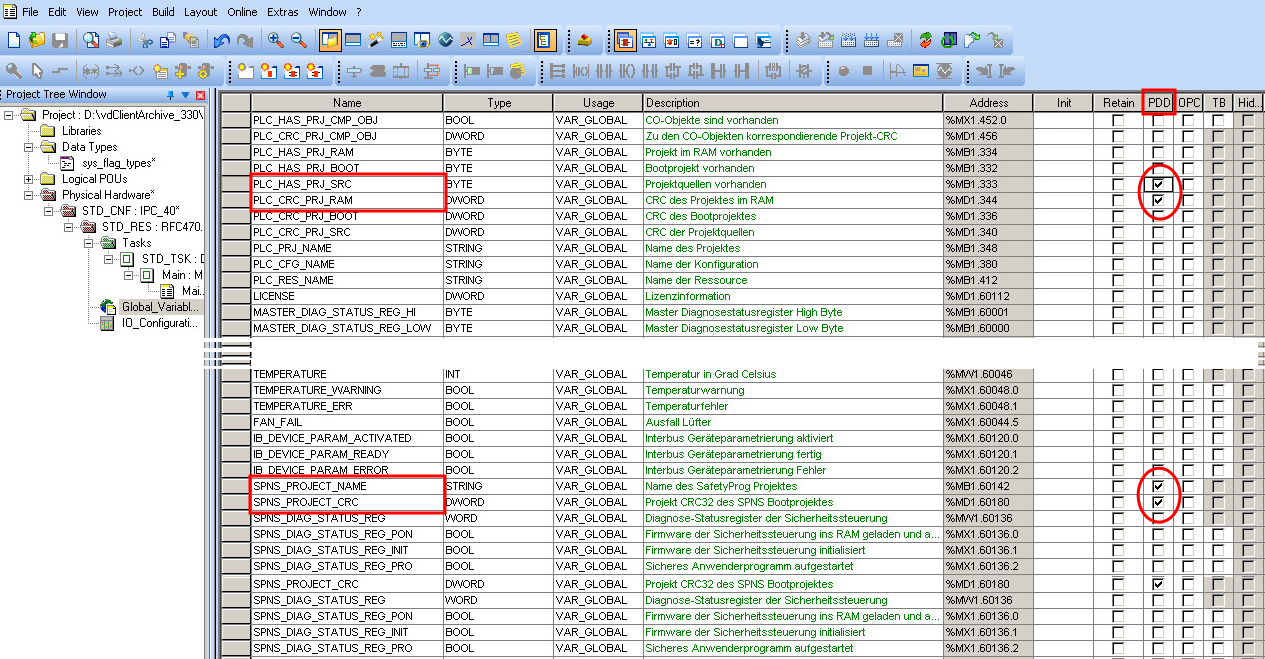 Abbildung: PC Worx Editor, Globale Variablen