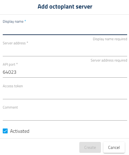 Figure: Add Octoplant server dialog