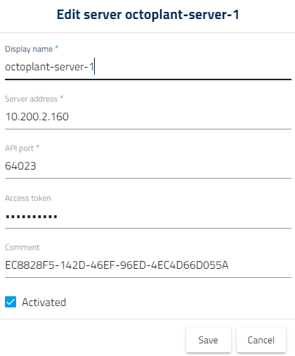 Figure: Edit {server name} dialog