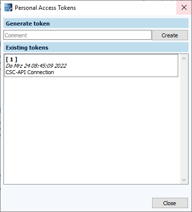 Figure: Personal access tokens dialog