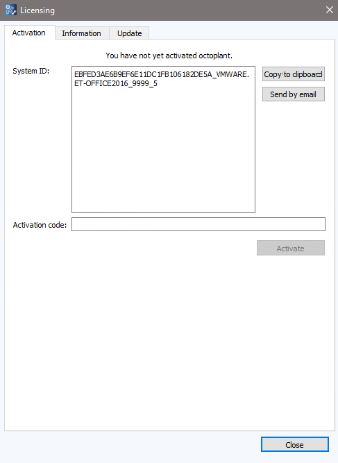 Figure: Licensing dialog, Activation Tab