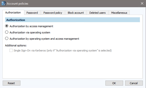 Figure: Account policies dialog