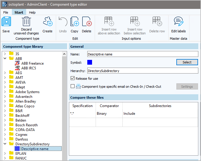 Figure: Component type editor module, create new component type