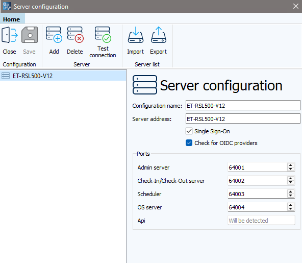 Figure: Server settings dialog