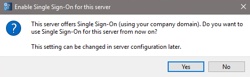 Figure: Activate Single Sign-On dialog for this server