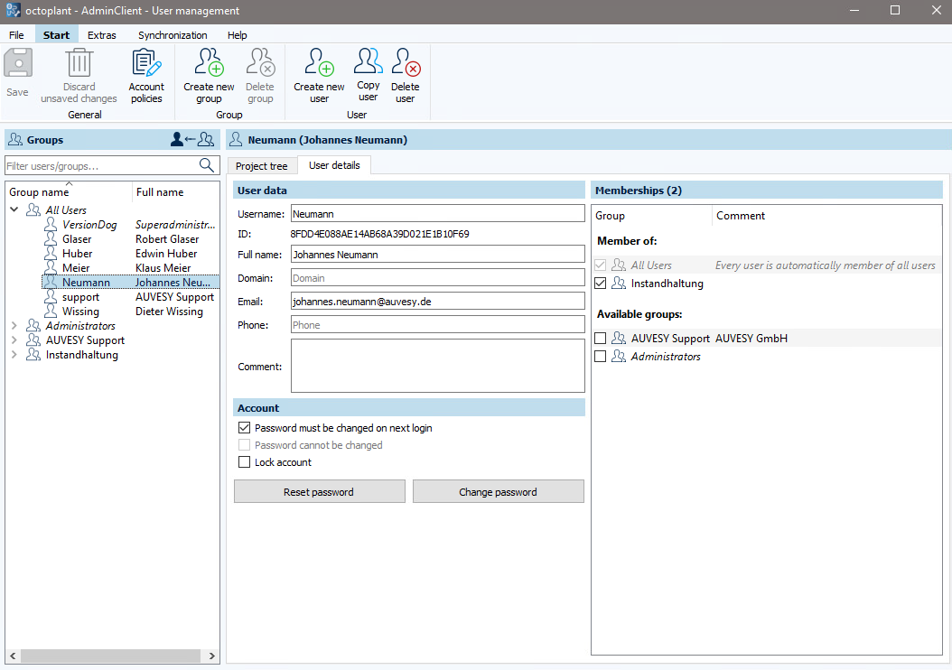 Figure: User management module, Create user