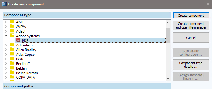 Figure: Create new component dialog, PDF component type