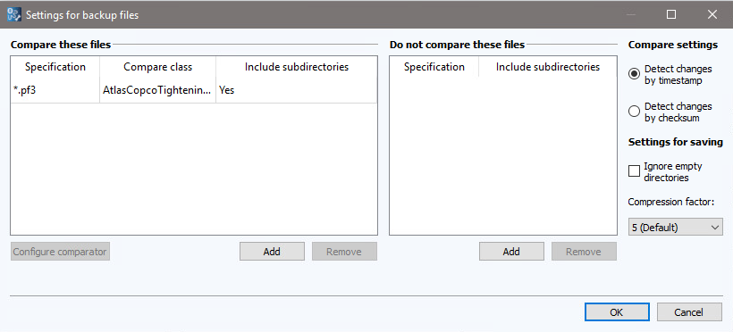 Figure: Settings for backup files dialog