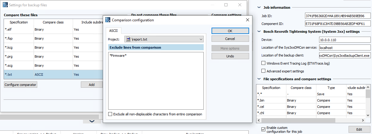 Figure: Configure Comparison dialog, TXT files