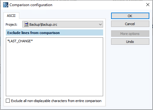 Figure: Configure Comparison dialog, CRC files