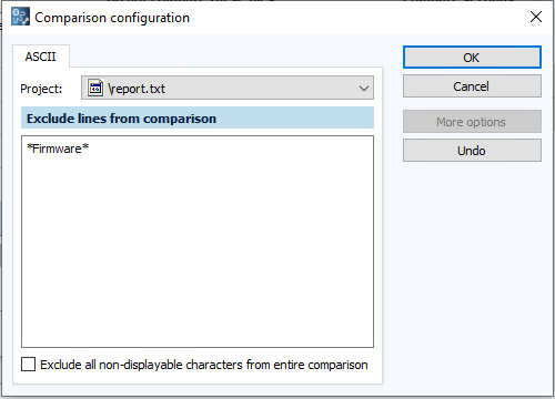 Figure: Configure Comparison dialog, TXT files