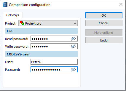 Figure: Configure Comparison dialog, CODESYS V2