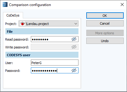 Figure: Configure Comparison dialog, CODESYS V3