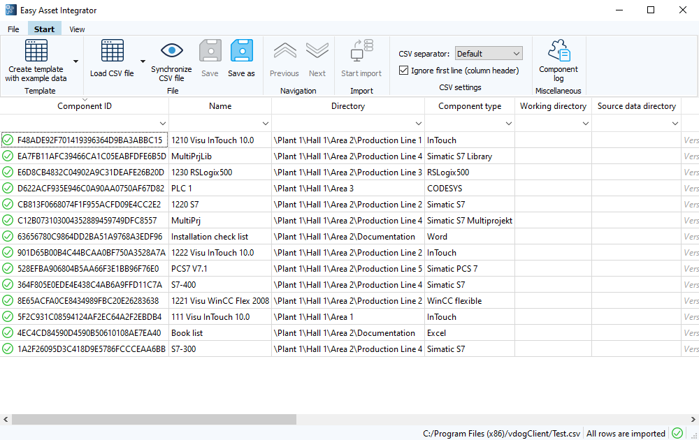 Figure: Easy Asset Integrator dialog, no errors