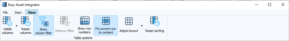 Figure: Menu bar, View tab