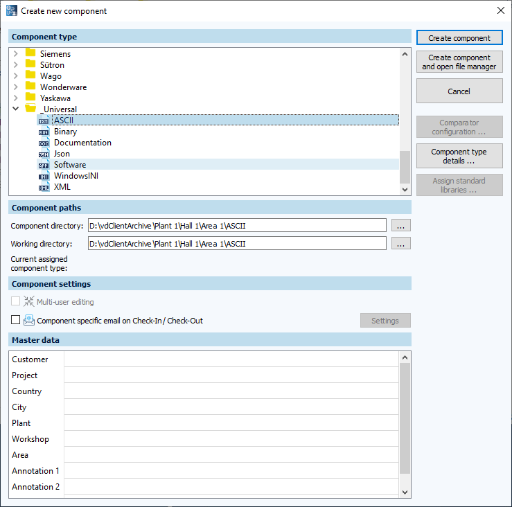 Figure: Create new component dialog