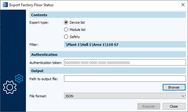 Figure: Export, component filter