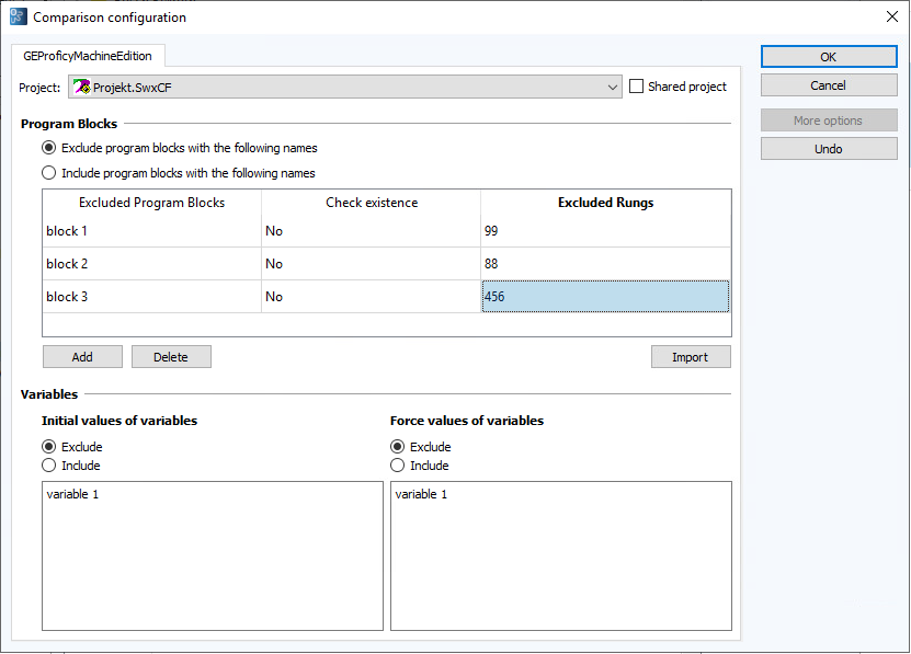 Figure: Comparison configuration dialog