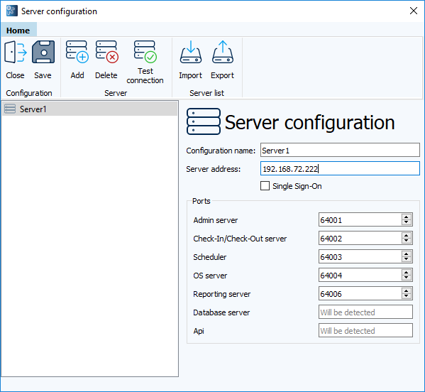 Figure: Server settings dialog