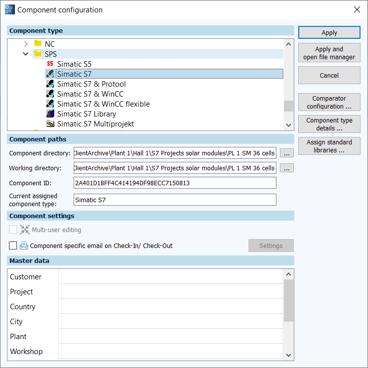 Figure: Component configuration dialog