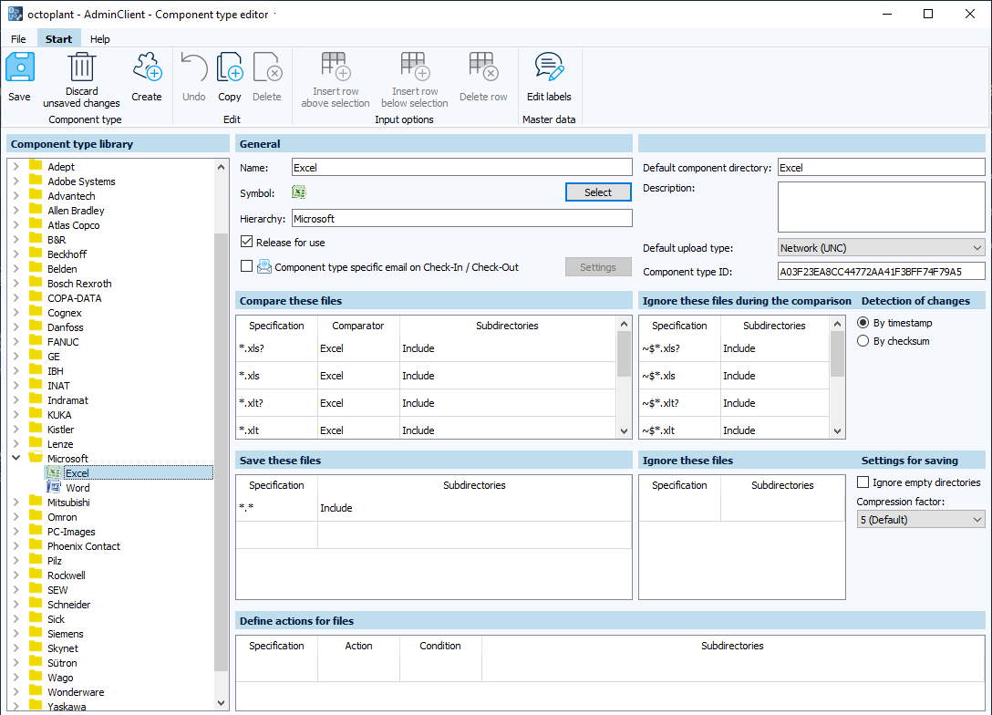 Figure: Component type editor module, Excel component type