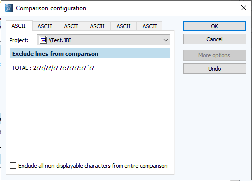 Figure: Comparison configuration dialog, exclude rows from comparison