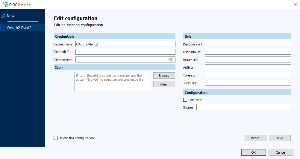 Figure: OIDC binding dialog, Edit configuration page