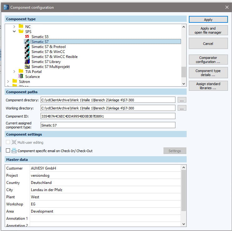 Figure: Component configuration dialog