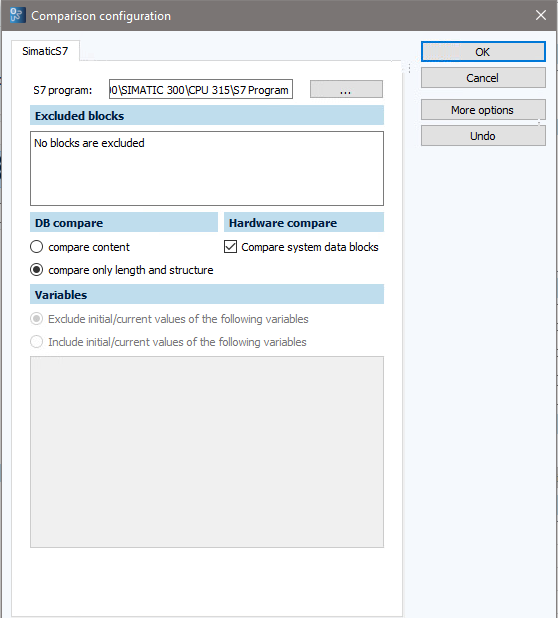 Figure: Comparison configuration dialog