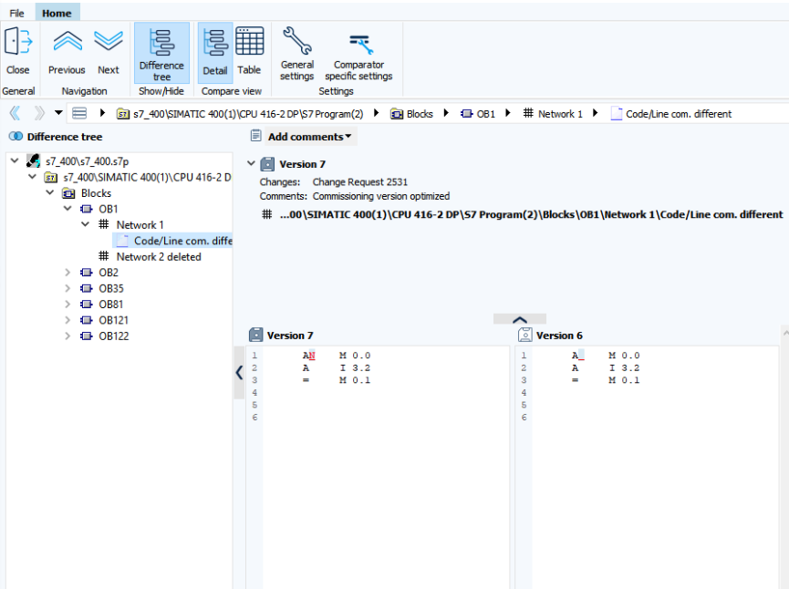 Figure: Comparison dialog