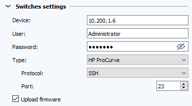 Figure: Job configuration HP ProCurve switches