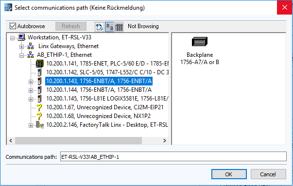 Figure: RsLogix 5000, Access Path